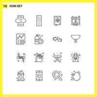 16 Thematic Vector Outlines and Editable Symbols of data warning book notification web Editable Vector Design Elements