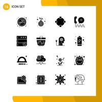 Mobile Interface Solid Glyph Set of 16 Pictograms of server service circle interface customer Editable Vector Design Elements