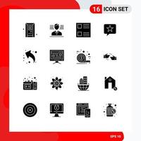 Group of 16 Solid Glyphs Signs and Symbols for computer up list share star Editable Vector Design Elements