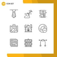 Universal Icon Symbols Group of 9 Modern Outlines of power green paperwork energy google Editable Vector Design Elements