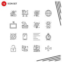 Set of 16 Vector Outlines on Grid for wall mount festival internet global Editable Vector Design Elements