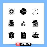 Modern Set of 9 Solid Glyphs Pictograph of envelope edit pie compose tradition Editable Vector Design Elements