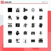 Set of 25 Commercial Solid Glyphs pack for cinema video camera roll film camera heard Editable Vector Design Elements