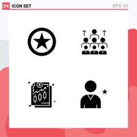 Universal Icon Symbols Group of 4 Modern Solid Glyphs of badge management military rank business resources Editable Vector Design Elements