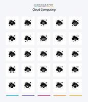 paquete de iconos negros sólidos de 25 glifos de computación en la nube creativa, como Internet... alojamiento en la nube. nube. agregar vector