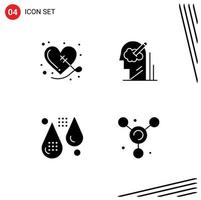 Universal Icon Symbols Group of 4 Modern Solid Glyphs of broken blood sewing user drops Editable Vector Design Elements