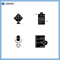 Set of 4 Modern UI Icons Symbols Signs for kite record battery phone data Editable Vector Design Elements