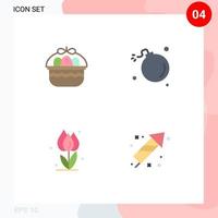 4 Thematic Vector Flat Icons and Editable Symbols of basket flora nature explosion flower Editable Vector Design Elements