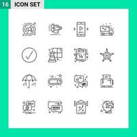 Universal Icon Symbols Group of 16 Modern Outlines of truck plumber film pipe video player app Editable Vector Design Elements