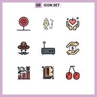 Pack of 9 Modern Filledline Flat Colors Signs and Symbols for Web Print Media such as modem canada hunting hat mother Editable Vector Design Elements