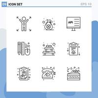 9 Creative Icons Modern Signs and Symbols of bench pencil coding pen drawing Editable Vector Design Elements