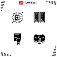 Pack of 4 creative Solid Glyphs of atom education study read care Editable Vector Design Elements