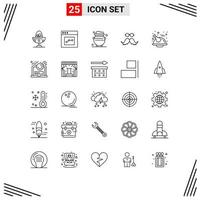 Modern Set of 25 Lines and symbols such as male hipster user moustache metal Editable Vector Design Elements