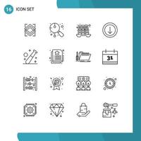 Set of 16 Modern UI Icons Symbols Signs for game ball music download arrow Editable Vector Design Elements