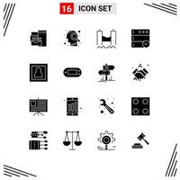 Modern Set of 16 Solid Glyphs Pictograph of photographer server bridge delete river Editable Vector Design Elements