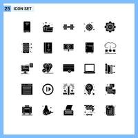 Editable Vector Line Pack of 25 Simple Solid Glyphs of atom navigation relaxing bath gps weight Editable Vector Design Elements