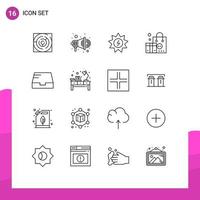 Pictogram Set of 16 Simple Outlines of mail marketing energy clothing advertising Editable Vector Design Elements