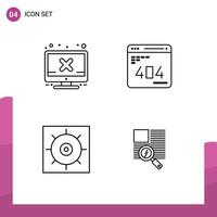 conjunto de pictogramas de 4 colores planos de línea rellena simple de preferencias de error de control de computadora elementos de diseño vectorial editables vector