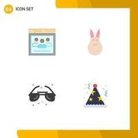 Mobile Interface Flat Icon Set of 4 Pictograms of browser glasses education easter bunny sunglasses Editable Vector Design Elements