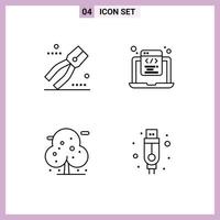 Group of 4 Filledline Flat Colors Signs and Symbols for construction beach tool html coding plant Editable Vector Design Elements