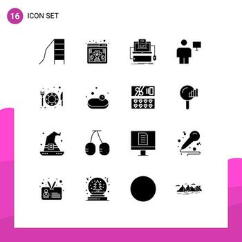 paquete de 16 signos y símbolos de glifos sólidos modernos para medios de impresión web, como elementos de diseño de vectores editables de pantalla de cuerpo de código de computadora de pantalla