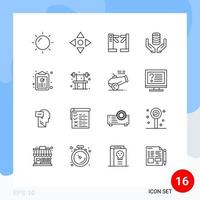 Pack of 16 Modern Outlines Signs and Symbols for Web Print Media such as copy server control secure hand Editable Vector Design Elements