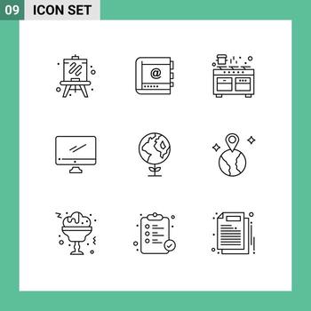 conjunto de 9 iconos de interfaz de usuario modernos símbolos signos para dispositivo computadora teléfono cocina horno elementos de diseño vectorial editables vector