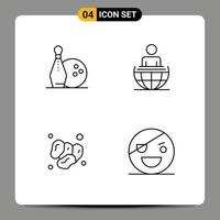 Mobile Interface Line Set of 4 Pictograms of activity fruit kegling international ramadan Editable Vector Design Elements