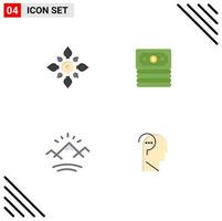 4 iconos planos universales establecidos para aplicaciones web y móviles celebran montañas diwali banca sol elementos de diseño vectorial editables vector