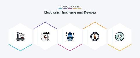 Devices 25 FilledLine icon pack including aperture. electricity. level. devices. tracked vector