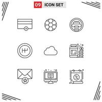 9 User Interface Outline Pack of modern Signs and Symbols of cloudy data architecture cloud gearshift Editable Vector Design Elements