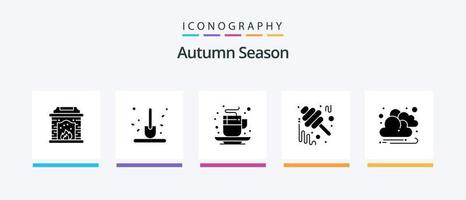 Autumn Glyph 5 Icon Pack Including jar. honey. autumn. fall. tea. Creative Icons Design vector