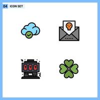 Group of 4 Filledline Flat Colors Signs and Symbols for cloud game technology halloween controller Editable Vector Design Elements