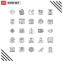 Universal Icon Symbols Group of 25 Modern Lines of scale implementation asteroid train bell Editable Vector Design Elements