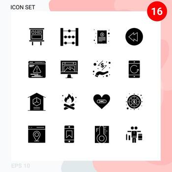 paquete de 16 glifos sólidos creativos de desarrollo de facturas web de aplicaciones elementos de diseño vectorial editables multimedia vector