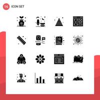 Pictogram Set of 16 Simple Solid Glyphs of ruler web finance page interface Editable Vector Design Elements