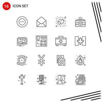 Mobile Interface Outline Set of 16 Pictograms of education couple photography brightness images cam Editable Vector Design Elements