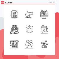 User Interface Pack of 9 Basic Outlines of fire online market computer data marketplace Editable Vector Design Elements