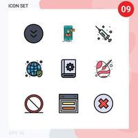 Modern Set of 9 Filledline Flat Colors and symbols such as communication verified online conversation security globe Editable Vector Design Elements