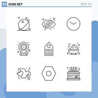 Universal Icon Symbols Group of 9 Modern Outlines of eco targeting view location clock Editable Vector Design Elements