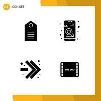 Group of 4 Modern Solid Glyphs Set for clothes arrows label mobile right Editable Vector Design Elements