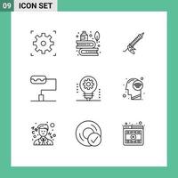 Stock Vector Icon Pack of 9 Line Signs and Symbols for light bulb artificial intelligence sealant ai utensils Editable Vector Design Elements