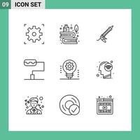 Stock Vector Icon Pack of 9 Line Signs and Symbols for light bulb artificial intelligence sealant ai utensils Editable Vector Design Elements