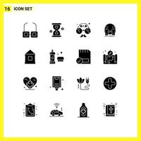 Mobile Interface Solid Glyph Set of 16 Pictograms of building identity dad user man Editable Vector Design Elements