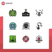 9 User Interface Filledline Flat Color Pack of modern Signs and Symbols of death ux fashion ui essential Editable Vector Design Elements