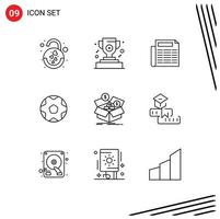 Mobile Interface Outline Set of 9 Pictograms of money box paper m savings sports Editable Vector Design Elements