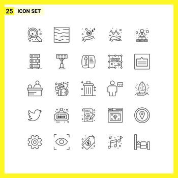 Set of 25 Modern UI Icons Symbols Signs for hierarchical structure graph weather data cash Editable Vector Design Elements