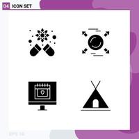 4 Universal Solid Glyph Signs Symbols of capsule lover circle all holidays Editable Vector Design Elements
