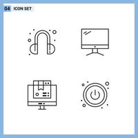 Stock Vector Icon Pack of 4 Line Signs and Symbols for headset computer computer imac shopping Editable Vector Design Elements