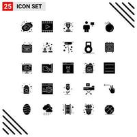 Pack of 25 Modern Solid Glyphs Signs and Symbols for Web Print Media such as bomb human award computer avatar Editable Vector Design Elements